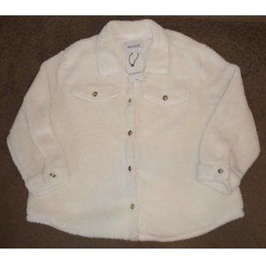 Juniors Wallflower Button Down Sherpa Shirt Jacket Winter White Size 3X NWT